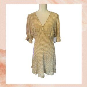 O'Neill Light Yellow Chevron Print V-Neck Mini Fit and Flare Dress